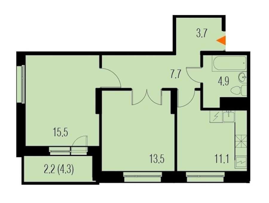 Двухкомнатная квартира в : площадь 59.1 м2 , этаж: 18 – купить в Санкт-Петербурге